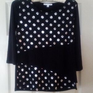 Black and Silver Polka Dot Top - Notations - Petite Small